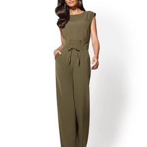 PAPERBAG-WAIST JUMPSUIT IN WOODLAND GREEN
